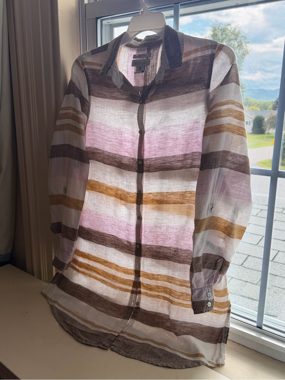 Rachel Zoe 100%Linen Striped Button up tunic M